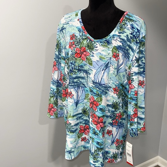 Rebecca Malone plus size 1X tropical theme shirt stretchy NEW - Picture 2 of 14
